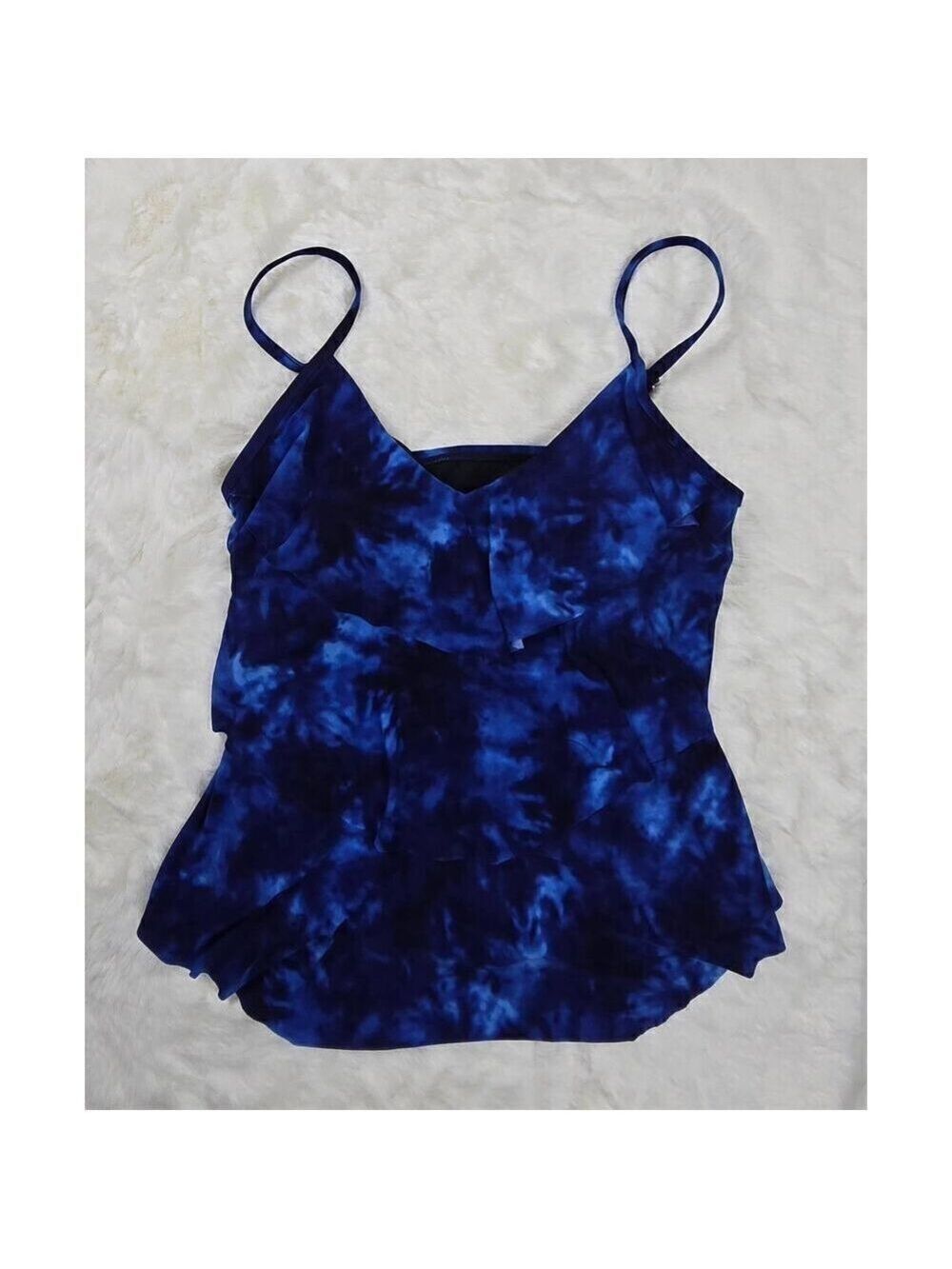 Aqua Green  Blue Tie Dye Tiered Tankini Small